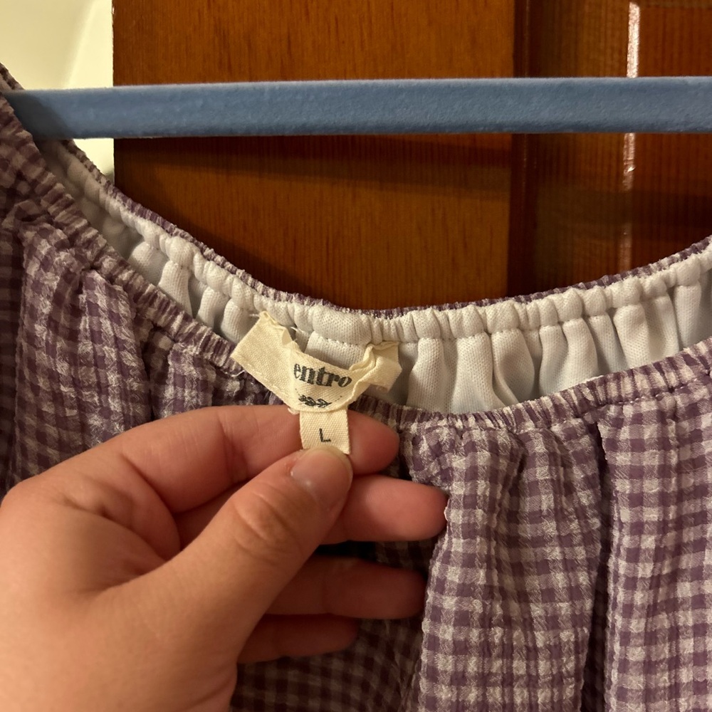 Charleston Boutique Purple Gingham Off-Shoulder Dress - Picture 2 of 2
